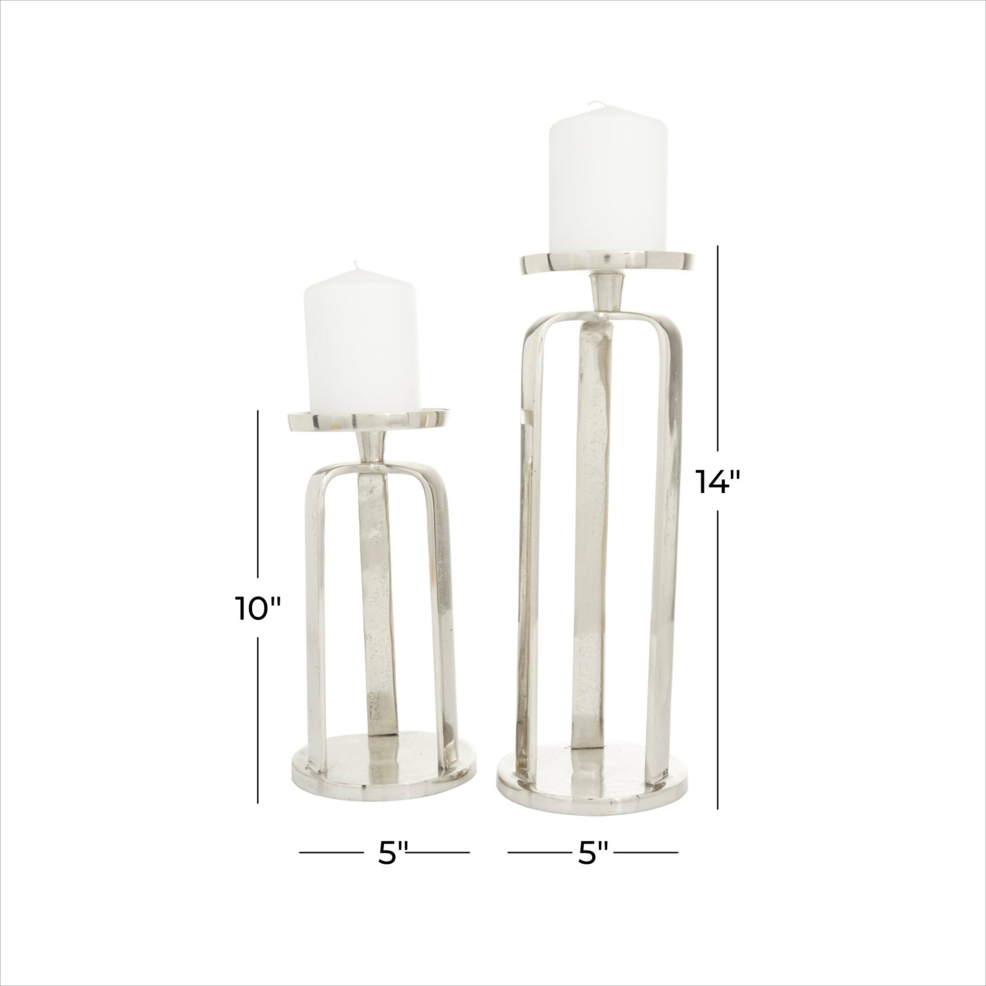 Silver Aluminum Modern Candle holder 14",10"